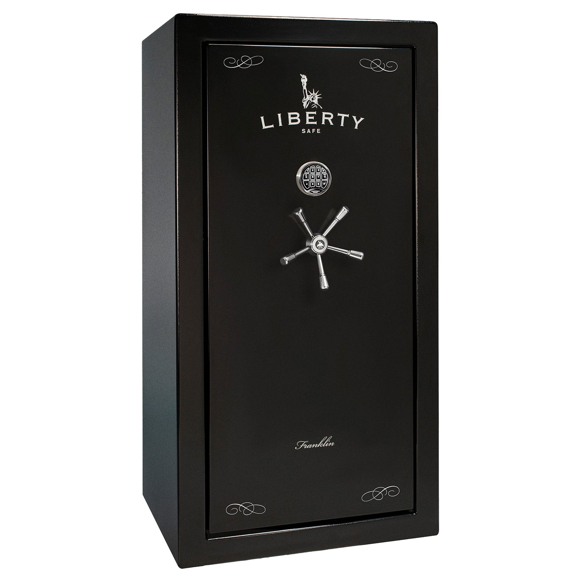 Franklin Series | Level 5 Security | 110 Minute Fire Protection | 29 | DIMENSIONS: 60.5"(H) X 30"(W) X 27.5"(D*) | Textured Black | Direct Drive Electronic Lock – Closed Door