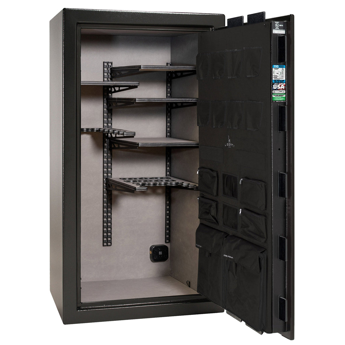 Franklin Series | Level 5 Security | 110 Minute Fire Protection | 40 | DIMENSIONS: 66.5&quot;(H) X 36&quot;(W) X 27.5&quot;(D*) | Textured Black | ProFlex Modular Shelving – Open Door Empty